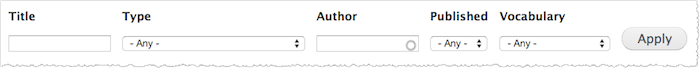 Content filter option include Title, Type, Author, Published, and Vocabulary.