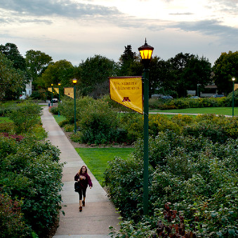 A student walks on St. Paul campus