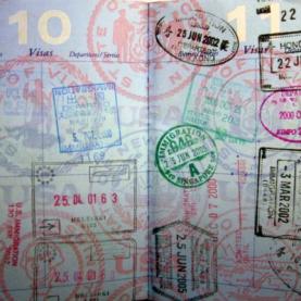 Close-up of passport stamps