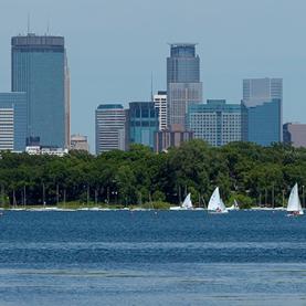 Minneapolis lake and downtown skyline