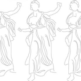 Line drawings of three classical sculptures of women